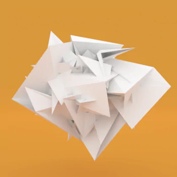 Abstract 3D composition of white paper shapes against a vibrant orange background, creating a minimalist and striking forum avatar or profile photo.