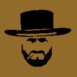 Artistic avatar featuring a minimalist gunslinger with a wide-brimmed hat and beard on a brown background, designed as a striking forum profile photo.