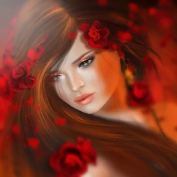  Fantasy Girl with Roses in her Hair