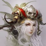 Fantasy-themed forum avatar of a woman with long white hair, adorned with a skull and horned headdress, blending ethereal and dark elements.