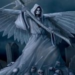 Dark, ominous Grim Reaper with tattered wings and scythe, standing over skulls in a shadowy, eerie setting, used as a forum avatar/profile photo.