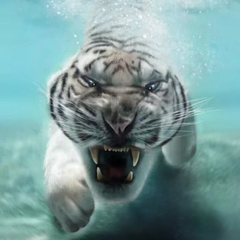  white tiger swimming under water