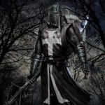 Fantasy-themed avatar of a knight in dark armor standing in a moonlit forest, exuding a mysterious and powerful presence.