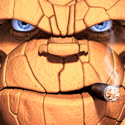 Close-up avatar of The Thing from Fantastic Four with a focused expression and a cigar.