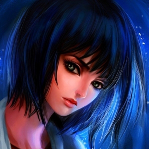 Download Face Blue Hair Short Hair Painting Woman Artistic PFP