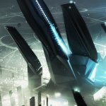 Avatar featuring a futuristic spaceport with sleek spacecraft and illuminated runways.