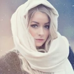 green eyes snowfall scarf blonde model woman PFP