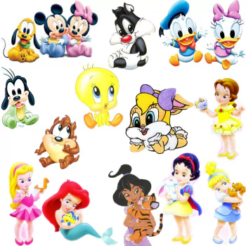 Daisy Duck Donald Duck Minnie Mouse Mickey Mouse baby mermaid Goofy Flounder (The Little Mermaid) Ariel (The Little Mermaid) Tweety Belle (Beauty and the Beast) Aurora (Sleeping Beauty) Snow White movie crossover PFP