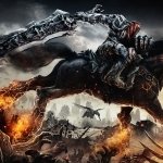 Darksiders warrior riding a flaming steed across a burning battlefield, presented as a forum avatar/profile picture.