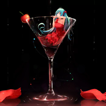 Hatsune Miku cherry blue eyes blue hair long hair dress glass Anime Vocaloid PFP