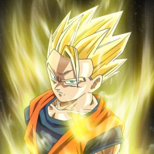 Anime-style Dragon Ball Z character with spiky golden hair and glowing yellow aura, depicted as a vibrant forum avatar/profile picture.