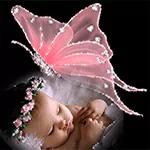  Pink Butterfly over Sleeping Baby