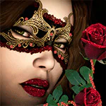  Masked Woman with Red Rose