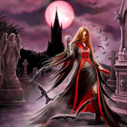 Vampire in Gothic Cemetery on Full Moon Night by Anne Stokes