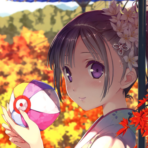 Download Japanese Clothes Purple Eyes Ball Maple Leaf Anime Girl Anime ...