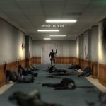 Forum avatar/pfp from the video game Counter-Strike: lone armed player stands in a dim corridor amid fallen bodies.