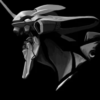 Black-and-white profile of an Evangelion mecha head (Neon Genesis Evangelion), anime-style forum avatar/pfp.