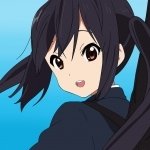 K-ON! anime forum avatar: Azusa Nakano with black twin tails, wearing a school uniform and smiling against a bright blue sky.