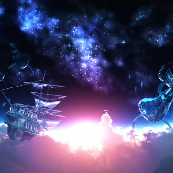 CGI 3D fish star sun cloud whale ship fantasy black blue Anime Original blue anime black anime PFP