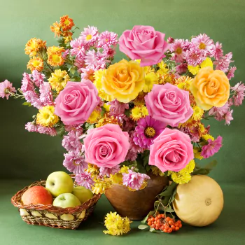 berry yellow flower apple pink flower rose vase flower still life photography PFP