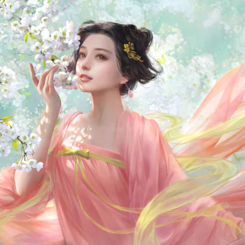 pink asian white flower blossom fantasy woman PFP