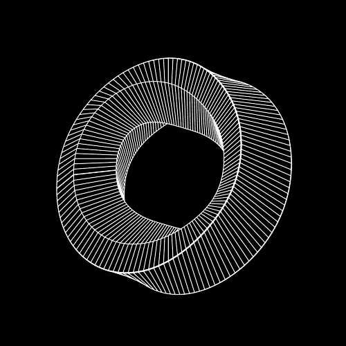 Artistic psychedelic forum avatar/pfp: white wireframe twisted torus with radiating stripes on a black background.