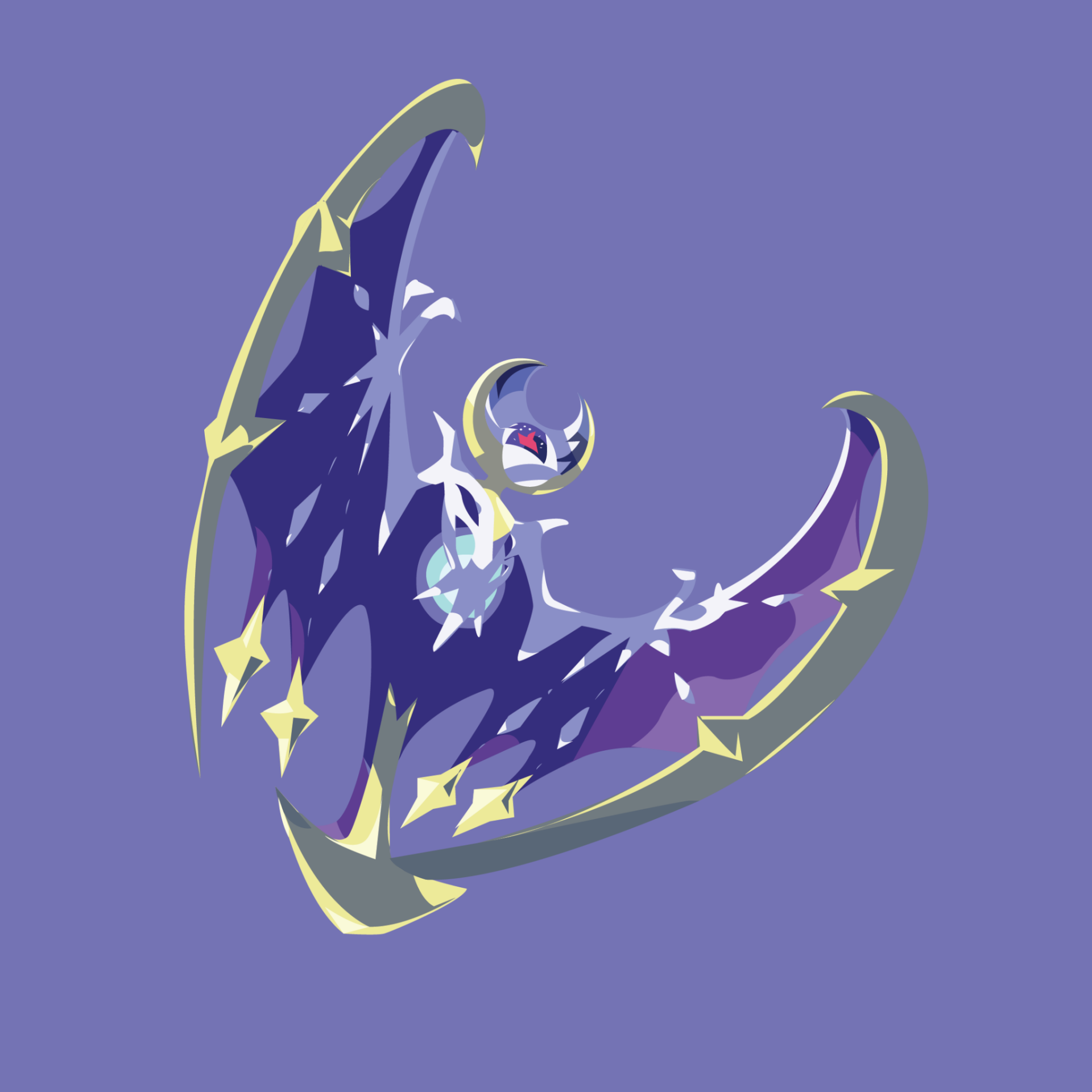 Minimalist Lunala (Pokémon Sun and Moon) depicted as a stylized purple crescent — a video game forum avatar/profile picture.