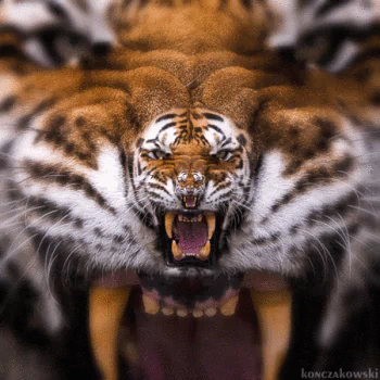 Close-up of a tiger's face with bared teeth and mouth open, used as a forum avatar/profile photo.