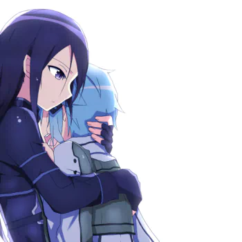 Anime-style forum avatar featuring Shino Asada and Kirito (Kazuto Kirigaya) from Sword Art Online II in a close, comforting embrace.