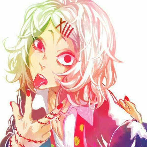 Anime-style forum avatar of Juuzou Suzuya from Tokyo Ghoul, featuring bright colors, distinctive white hair, red eyes, and stitched details on the fingers.
