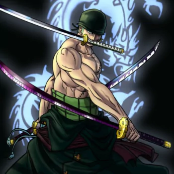 Roronoa Zoro from the anime One Piece, depicted shirtless with three katanas and a dark, mystical glowing background, used as a forum avatar.