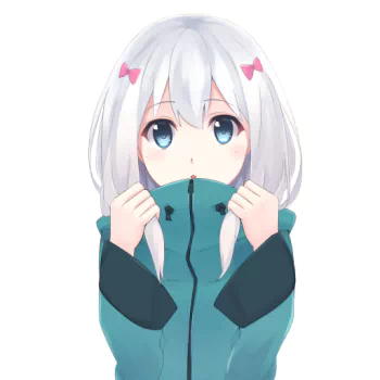 Forum avatar/pfp of Sagiri Izumi from EroManga-Sensei: anime girl with silver-white hair, blue eyes, pink hairclips, pulling a teal hoodie up to her face.