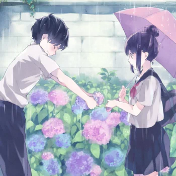 umbrella school uniform Romantic rain black hair Anime couple anime couple Rain Anime PFP