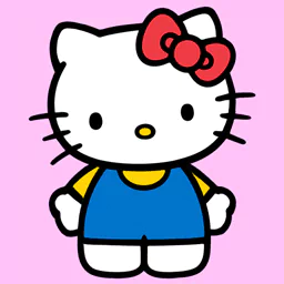 Anime-style Hello Kitty character with a red bow, yellow nose, and blue outfit on a light purple background, used as a forum avatar/profile photo.