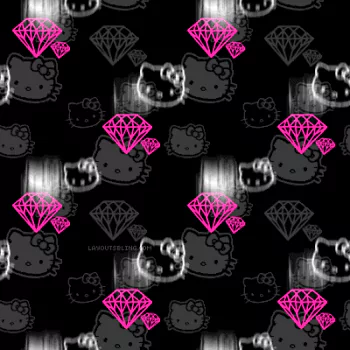 Patterned forum avatar featuring repeated Hello Kitty faces and pink diamonds on a dark background, blending cute anime style with edgy design elements.