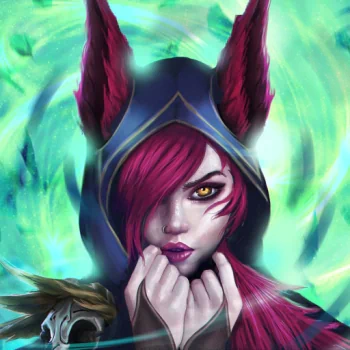 face lipstick yellow eyes animal ears League Of Legends Xayah (League of Legends) purple hair video game PFP