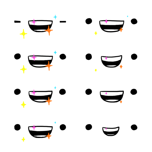 Grid of funny smiley emoticon faces with sparkles and wide grins, styled as a playful forum avatar/profile photo.