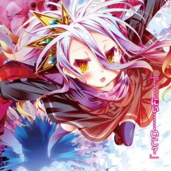 Forum avatar/pfp of Shiro from No Game No Life: crowned, yellow-eyed anime portrait with flowing white hair and a vivid, colorful background.