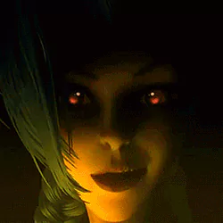 Profile photo of Jinx from League of Legends, featuring her menacing expression illuminated by a dim, eerie light, making it a standout avatar for forum discussions on the video game.