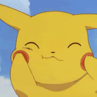 An adorable image of Pikachu from Pokémon, smiling with its cheeks puffed out. This cute anime profile photo makes an endearing forum avatar.
