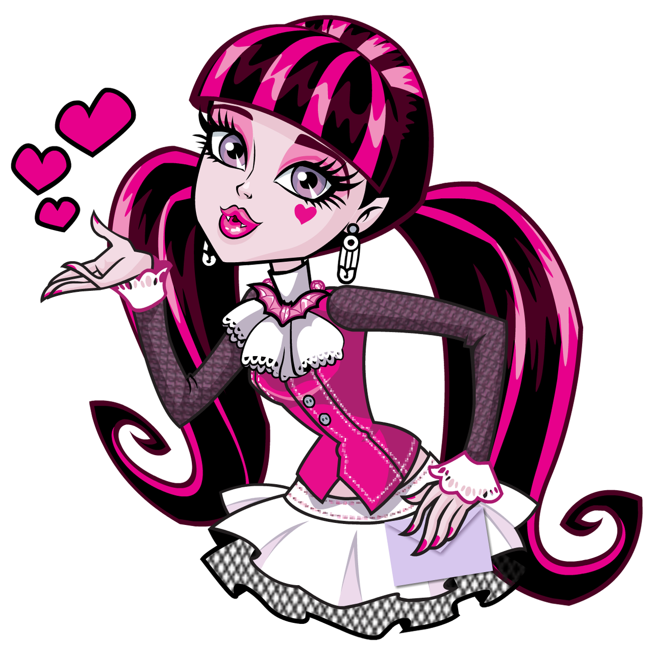 Emo gothic fantasy Mattel Monster High doll in pink and black blowing a kiss, stylized TV-show character used as a forum avatar/pfp.