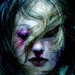 A haunting image of a woman with bruised eyes and wind-swept hair in the dark, used as a forum avatar/profile photo.