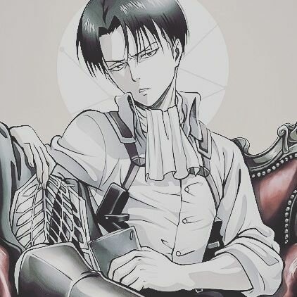Anime-style avatar of Levi Ackerman from Attack on Titan, depicted sitting with a serious expression and wearing his Survey Corps uniform.