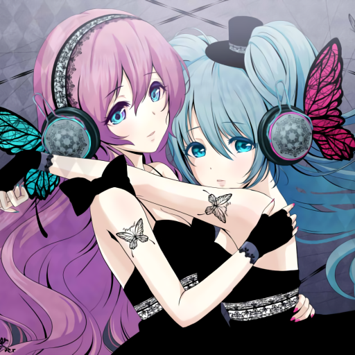 Download Tattoo Blue Eyes Headphones Pink Hair Blue Hair Luka Megurine Hatsune Miku Vocaloid Anime PFP