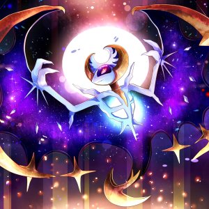 Avatar featuring the legendary Pokémon Lunala from Pokémon: Sun and Moon, depicted glowing against a cosmic, star-filled background.