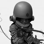 A character design of a man in a sci-fi astronaut suit, wearing a distinctive helmet and surrounded by cables, making for an eye-catching forum avatar or profile photo.