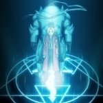 Forum avatar: Edward Elric stands center with Alphonse Elric's armored form behind him, both lit by a glowing transmutation circle — Fullmetal Alchemist anime.