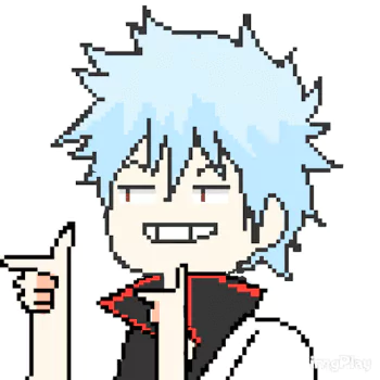 Pixel art of Gintama character with light blue spiky hair and smirking expression, used as an anime-themed forum avatar.