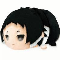 Chibi plush-style anime forum avatar of a Bungou Stray Dogs character: black-haired ponytail tied with white ribbon, round soft face and neutral, sleepy expression.