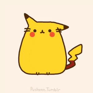 Chibi Pikachu (Pokemon) drawn as a round, Pusheen-like forum avatar/pfp: simple yellow body, rosy cheeks, stubby ears and lightning tail — playful video game fan art.